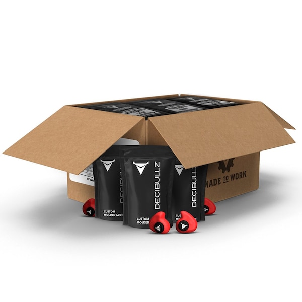 Decibullz Red Custom Molded Earplugs in slimmed down packaging. 31 NRR, Simple DIY Process PLG1-RED-BULK-25 - main